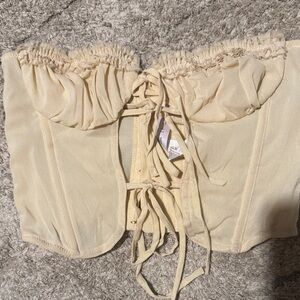 Urban Outfitters Cream Lace-Up Crop Top